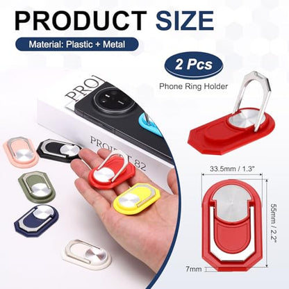 PATIKIL 2PCS Phone Ring Holder, Cellphone Ring Holder Finger Grip Stand 360 Rotation with Adhesive Backing Kickstand for Back of Phone Tablet Car Mount, Red - color: Red