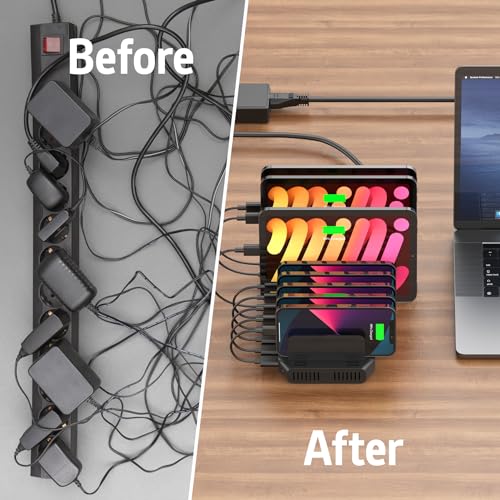 Alxum USB Charging Station with QC 3.0, 10 Port Multi-Device Charging Dock - color: Black, size: 60W-10 QC3.0
