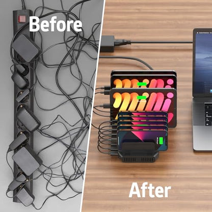 Alxum USB Charging Station with QC 3.0, 10 Port Multi-Device Charging Dock - color: Black, size: 60W-10 QC3.0