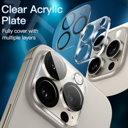 JETech Camera Lens Protector for iPhone 15 Pro/15 Pro Max, 3-Pack | 9H Tempered Glass, HD Clear, Anti-Scratch Protection, Night Shot Compatible, Case-Friendly - size: iPhone 15 Pro / 15 Pro Max