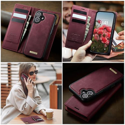 Kowauri Case for iPhone 17, PU Leather Wallet Flip Case with Card Holder RFID Blocking, Magnetic Detachable Shockproof Phone Cover Wireless Charging Compatible for iPhone 17 (6.3 inch), Red - color: Red
