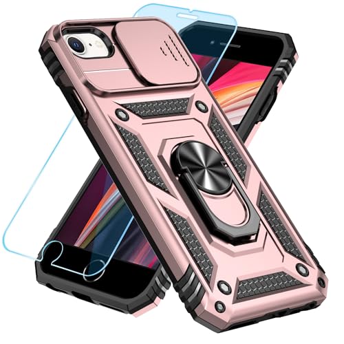 SunStory Compatible with iPhone SE 2022/2020/3rd/2rd / 6/7/8 Case with HD Screen Protector & Slide Camera Cover & Kickstand, [Military-Grade] Phone Case for iPhone SE 2020/2022/6/7/8 (Rosegold) - color: Rosegold