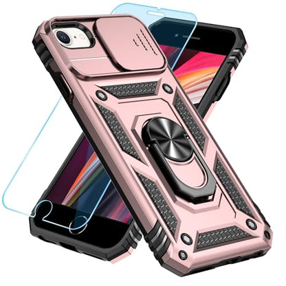 SunStory Compatible with iPhone SE 2022/2020/3rd/2rd / 6/7/8 Case with HD Screen Protector & Slide Camera Cover & Kickstand, [Military-Grade] Phone Case for iPhone SE 2020/2022/6/7/8 (Rosegold) - color: Rosegold