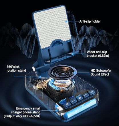 Gifts for Men Women, Bluetooth Speaker Phone Stand with Charging Function 360° Rotable Adjustable Cell Phone Holder HD Surround Sound for Desk Fits All Phones,Tablet (Blue) - color: Blue