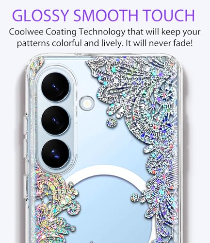 Magnetic for Samsung Galaxy S26 Case, Compatible with MagSafe, Cute for Women Girls, 10FT Military Grade Protective Cover for Samsung Galaxy S26 Case Glitter, Clear Bling Lace Mandala - size: 6.3 inch (for Galaxy S26)