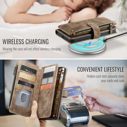 Compatible with Samsung Galaxy S26+ Plus Wallet Case with Card Holder Kickstand Magnetic Zipper Pocket Lanyard Strap Wristlet,Leather Flip Case Wallet for Galaxy S26+ Plus 6.9 Inch (Brown) - color: Brown, size: S26+ Plus 6.9 Inch