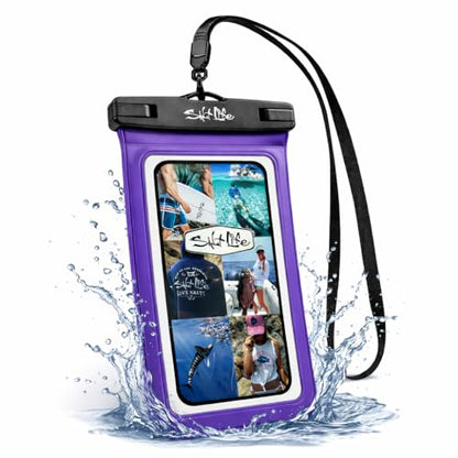 Salt Life Waterproof Phone Bag Sleeve – IPX8 100% Waterproof Protection, Universal Phone Pouch with Touchscreen Clear Window, Secure Seal Closure & Lanyard for Beach, Pool, Kayak & Travel (Purple) - color: Purple