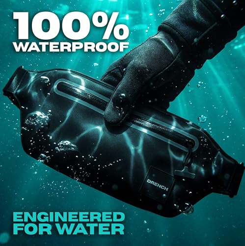 Drench 100% Underwater Waterproof Fanny Pack | Submersible Waterproof Phone Pouch & Waist Pack Dry Bag for Swimming, Boating, SUP & Snorkelling | Floating Belt Bag Underwater Phone Case | iPhone - color: Black