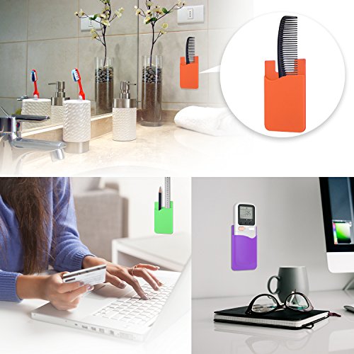 Card Holder for Phone Case, 3Pack Silcone Stick On Credit Card Phone Wallet | Sticky Sleeve Pocket Stick on Business ID Credit Card Cell Phone Wallet for iPhone,iPad,Galaxy,Android - color: Purple,Green,Orange
