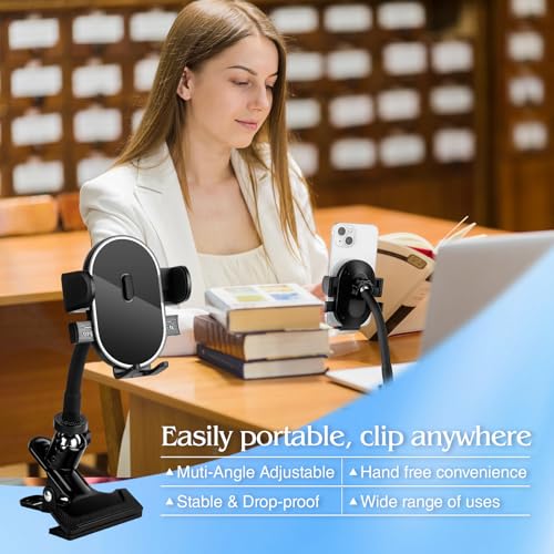 ROCKFREE Clip Phone Holder,Auto-Locking Clamp,360° Rotating Base,3.9" Arm - size: Short-3.9 inch Arm