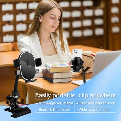 ROCKFREE Clip Phone Holder,Auto-Locking Clamp,360° Rotating Base,3.9" Arm - size: Short-3.9 inch Arm
