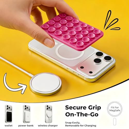 2026 Upgraded Magnetic Suction Sticky Phone Grip for Magsafe, Hot Pink - color: Hot Pink