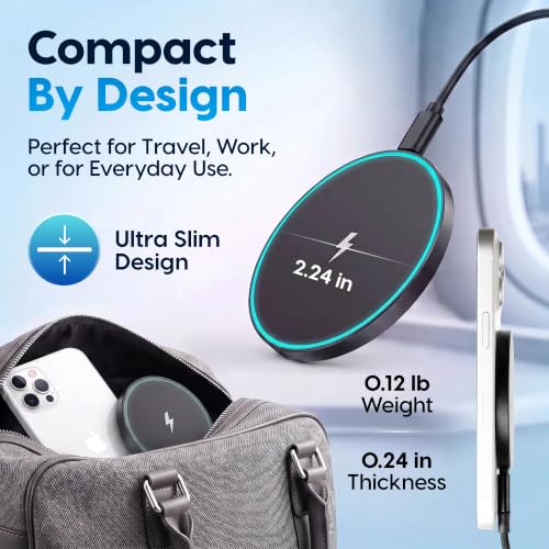 Magnetic Wireless Charger 2Pack,Charging Pad with Light,6FT Cable, Black - color: Black