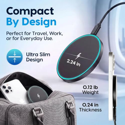 Magnetic Wireless Charger 2Pack,Charging Pad with Light,6FT Cable, Black - color: Black