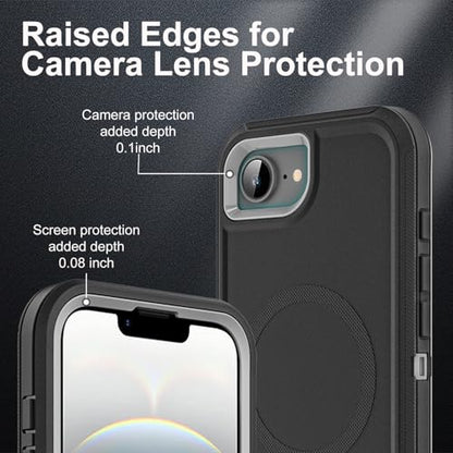 YKHJKLEC for iPhone 16e Case, Compatible with Magsafe, Military Grade 3 in 1 Heavy Duty Shockproof/Drop Proof/Dust Proof Case with 2Pcs Tempered Glass Screen Protector (New-Black/Grey) - color: New-Black/Grey