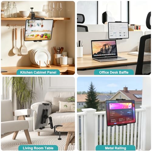 Under Cabinet Tablet Mount, Kitchen Tablet Holder iPad Mount for Desk/Table/Board/Chair,Compatible with 4.7~12.9" iPad/Nexus/LG G Pads/e-Reader/Switch/iPhone,360° Adjustable Aluminum Alloy Arm Stand - style: Tablet Mount