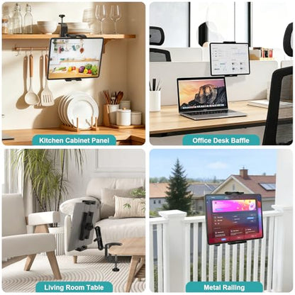 Under Cabinet Tablet Mount, Kitchen Tablet Holder iPad Mount for Desk/Table/Board/Chair,Compatible with 4.7~12.9" iPad/Nexus/LG G Pads/e-Reader/Switch/iPhone,360° Adjustable Aluminum Alloy Arm Stand - style: Tablet Mount