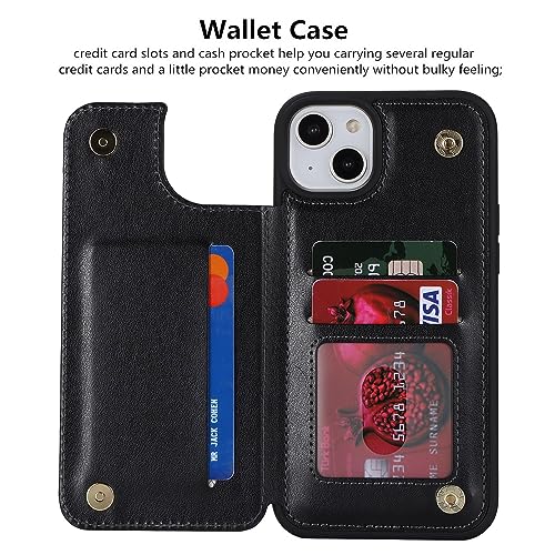 iCoverCase Compatible with iPhone 14 Plus Phone Case with Card Holder, Wallet Case for Women Men RFID Blocking PU Leather Protective Case 6.7 Inch (Black) - color: Black