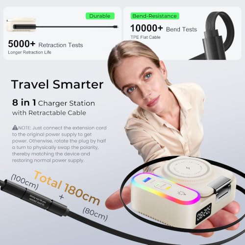 8-in-1 Foldable Wireless Charging Station for Apple Devices with Clock, 65W - color: Beige