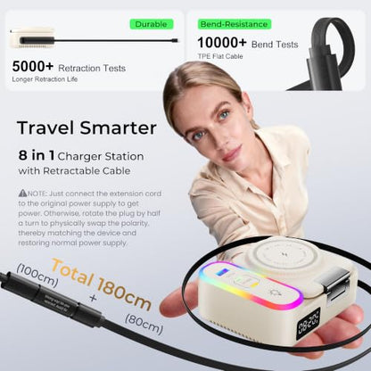 8-in-1 Foldable Wireless Charging Station for Apple Devices with Clock, 65W - color: Beige