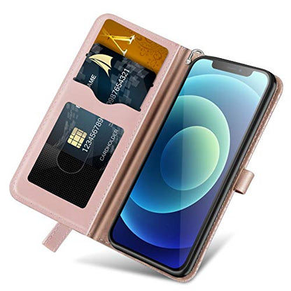 Wallet Case for iPhone 12 Mini 5.4" with Card Holder,PU Leather Flip Folio Shell Wrist Strap Stand Function Magnetic Closure Phone Cover fits iPhone 12 Mini 5G 5.4 inchRose Gold - color: Rose gold, size: iPhone 12 Mini 5G (5.4 inch)