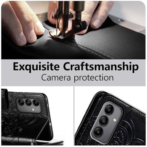 EYZUTAK Case for Samsung Galaxy A17 5G/A26 5G, Premium Leather Magnetic Closure Flip Wallet Phone Case with Card Holder Cash Slots Kickstand Embossed Mandala Flower Shockproof Lanyard Cover - Black - color: Black, size: Samsung Galaxy A17 5G/A26 5G