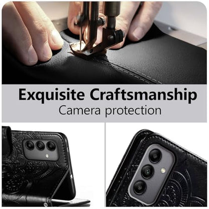EYZUTAK Case for Samsung Galaxy A17 5G/A26 5G, Premium Leather Magnetic Closure Flip Wallet Phone Case with Card Holder Cash Slots Kickstand Embossed Mandala Flower Shockproof Lanyard Cover - Black - color: Black, size: Samsung Galaxy A17 5G/A26 5G
