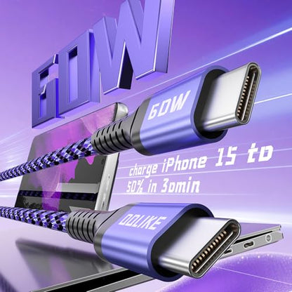HEPU USB C to USB C Cable, 60W Fast Charging C Cord 5-Pack[3/3/3/6/6FT]