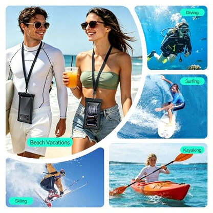 Floating Waterproof Phone Pouch 2 Pack - Dual Floatable Airbags Up to 7.2", IPX8 Waterproof Phone Dry Bag with Lanyard for Beach, for iPhone 17 16 15 Samsung Galaxy Etc., Black + Black - color: Black + Black
