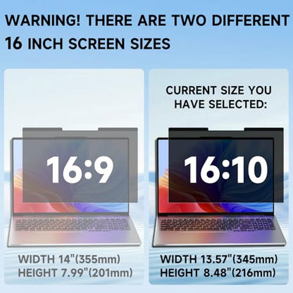 Laptop Privacy Screen 16 Inch - size: For Laptop 16 Inch 16:10