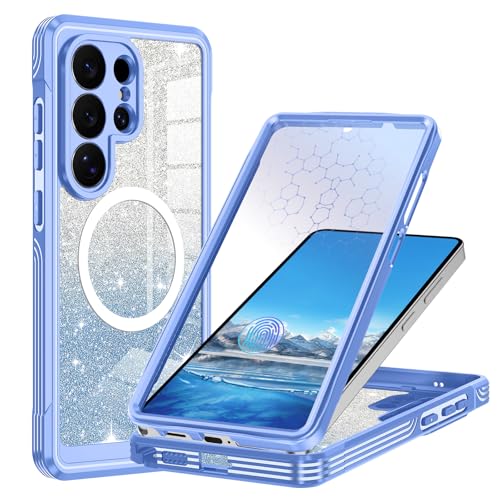 for Samsung Galaxy S26 Ultra Case, Built-in Tempered Glass Screen Protector, Full Body Protection & Camera Lens Guard, Fit for MagSafe & Military Grade Shockproof, with Glitter Card, Blue - color: Blue, size: Samsung Galaxy S26 Ultra