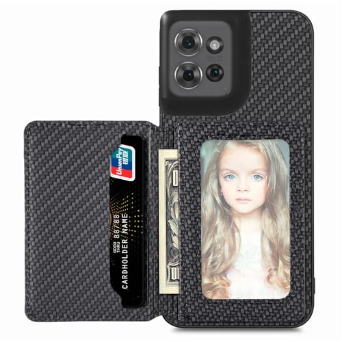 for Motorola Moto G Power 2026 Case Wallet with Card Holder Black | Shockproof Protective Phone Cases Cover, Carbon Fiber Pattern Design, Built-in 2 Credit Card Slots, Hidden Magnetic Closure - color: Black