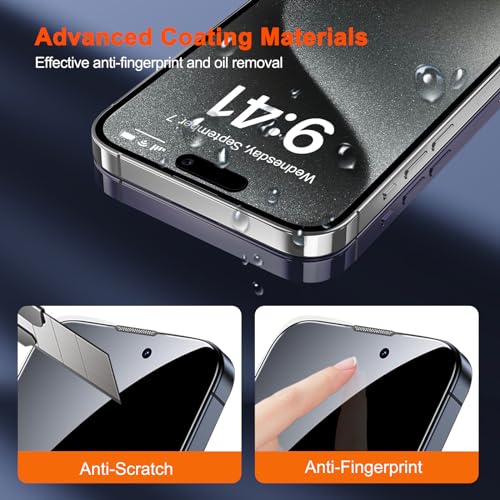 SIBEITU Screen Protector + Camera Lens Protector for iPhone 15 Pro 6.1 Inch | 3 Pack Screen Tempered Glass + 3 Pack Camera Lens, HD Clear 9H Hardness, Scratch Resistant, Sensor Protection, Case Friendly - size: iPhone 15 Pro 6.1"