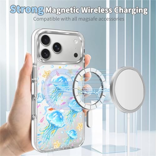 VisEnt Clear Case for iPhone 17 Pro Max, Magnetic Phone Case, Transparent Slim Cover, Military Grade Protection, Shockproof, Anti-Yellowing, Scratch Resistant, Blue Jellyfish Ocean - color: Blue Jellyfish Ocean, size: Iphone 17 Pro Max