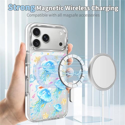 VisEnt Clear Case for iPhone 17 Pro Max, Magnetic Phone Case, Transparent Slim Cover, Military Grade Protection, Shockproof, Anti-Yellowing, Scratch Resistant, Blue Jellyfish Ocean - color: Blue Jellyfish Ocean, size: Iphone 17 Pro Max