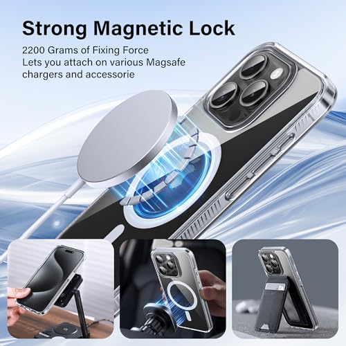 Supdeal Magnetic Clear Case for iPhone 15 Pro Max, [Compatible with MagSafe] [Non Slip Bumper & Not Yellowing] Military Grade Shockproof Transparent Silicone Phone Cover, 6.7", Transparent - color: Transparent, size: iPhone 15 Pro Max