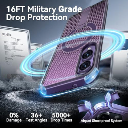 for Samsung Galaxy S25 Edge Case with Stand Compatible with MagSafe +1 Screen Protector, [Built in Kickstand &Magnet][Heat Dissipate] Protective Matte Case for Galaxy S25 Edge (Purple) - color: Purple