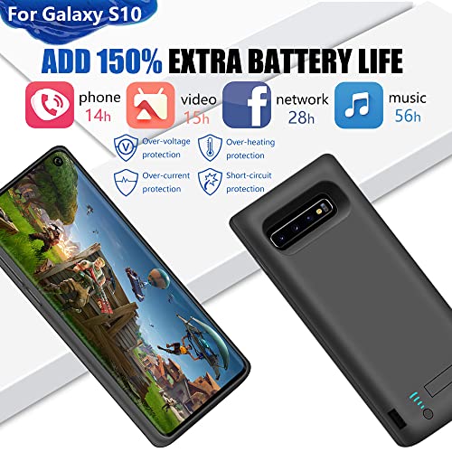 Battery Case for Samsung Galaxy S10, 5000mAh Rechargeable Extended Battery Charger Case, Adds 1.5X Extra Juice (6.1 Inches) Black