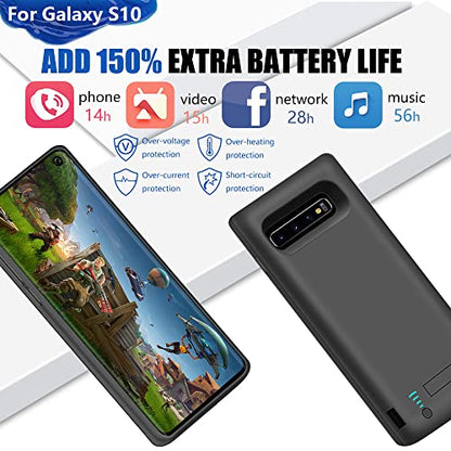 Battery Case for Samsung Galaxy S10, 5000mAh Rechargeable Extended Battery Charger Case, Adds 1.5X Extra Juice (6.1 Inches) Black
