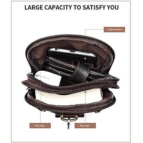 Cell Phone Shoulder Bag Leather Men, Waterproof Phone Waist Bag Messenger Bag Crossbody Purse with Belt Loop Wallet Case - color: Coffee