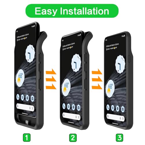 Battery Case for Pixel 7a, Upgraded 10000mAh Battery Pack Rechargeable Charger Case with Wireless Charging Compatible for Pixel 7a(6.1 inch) External Battery Charging Cover(Black) - size: Pixel 7A