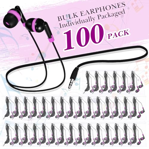 Kanayu 100 Pack Wired Earbuds Bulk for Classroom, No Mic 3.5mm, Pink - color: Pink