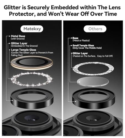 Matekxy for iPhone 17 Camera Lens Protector Glitter Individual Cover - color: Black