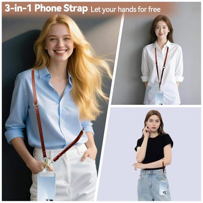 Clip and Go Phone Strap Crossbody Wrist 2 in 1 Leather Lanyard with Tether Hanging Loops Adjustable Anti-Theft Purse Replacement Handbag Long Thin Shoulder Neck Straps for All Phones Keys Bags Brown - color: Brown