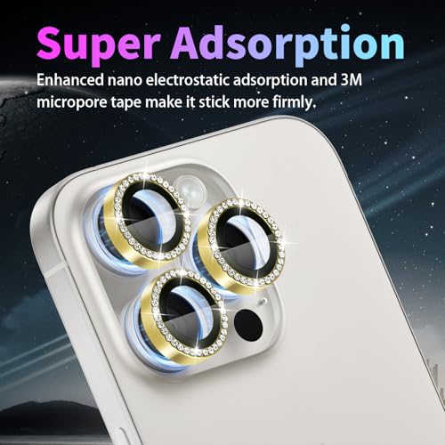 Camera Lens Protector for iPhone 15 Pro/15 Pro Max, Diamond Gold - color: Diamond Gold