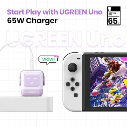 UGREEN Uno 65W 3-Port USB C Charger, GaN Fast Charging Block, Purple - color: Purple
