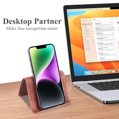 Airplane Travel Essentials for Flying Flex Flap Cell Phone Holder & Flexible Tablet Stand for Desk, Bed, Treadmill, Home & in-Flight Airplane Travel Accessories(1-Carved Brown) - color: 1-Carved Brown