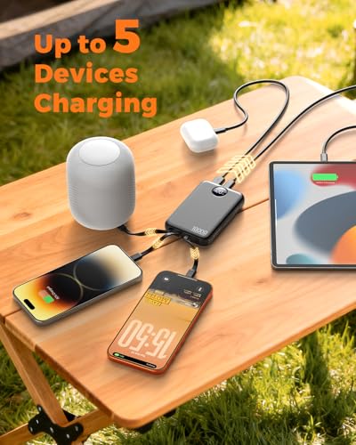Portable Charger 10000mAh with 4 Built-in Cables 40% Smaller - color: Black