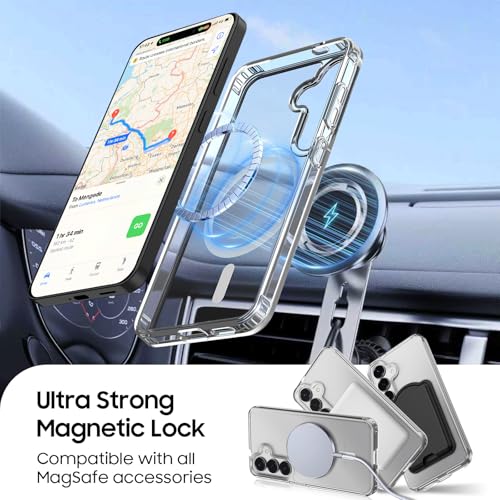 Magnetic for Samsung Galaxy S26 Wallet Case with Card Holder﻿ | Compatible with MagSafe, Shockproof Phone Cover with Detachable RFID Blocking Card Slot, Clear & Black - color: Clear with Black, size: S26 6.3"