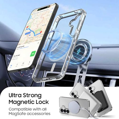 Magnetic for Samsung Galaxy S26 Wallet Case with Card Holder﻿ | Compatible with MagSafe, Shockproof Phone Cover with Detachable RFID Blocking Card Slot, Clear & Black - color: Clear with Black, size: S26 6.3"